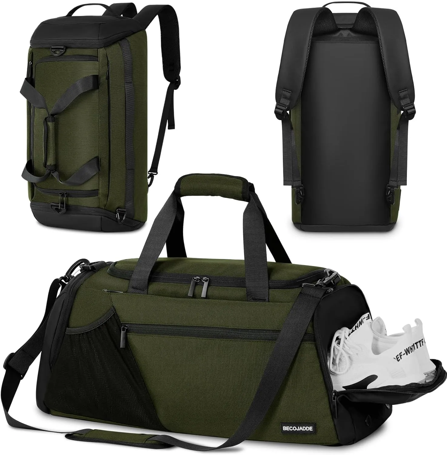 Gym Bags for Men Women 45L Large Gym Backpack Multiple Pockets Sport Duffle Bags with Shoe & Wet Compartment for Workout Travel Weekend Overnight Green