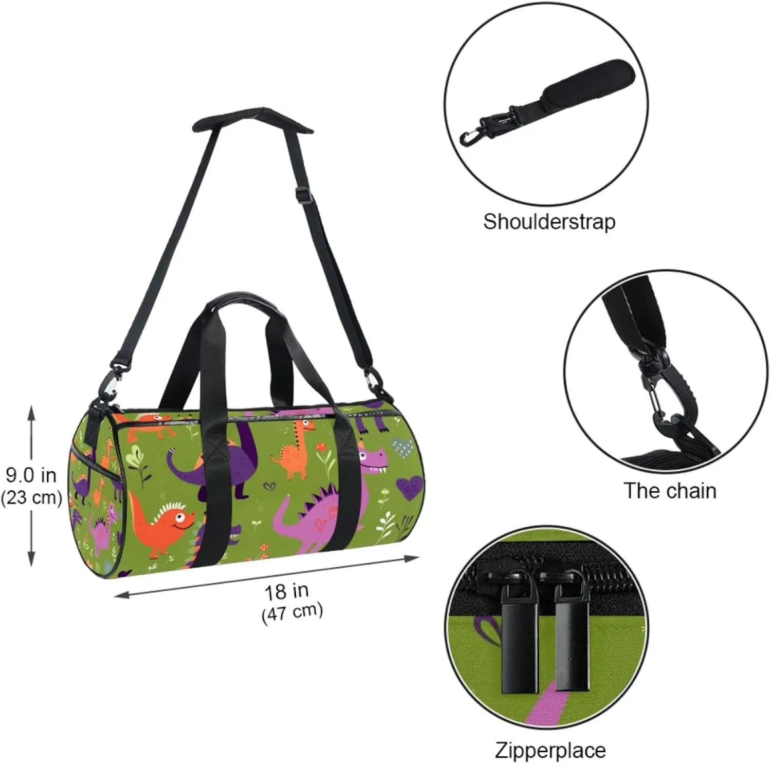 Gym Bags for Men,Travel Duffel Bags for Women,Dinosaur Cartoon Monster,Workout Bag