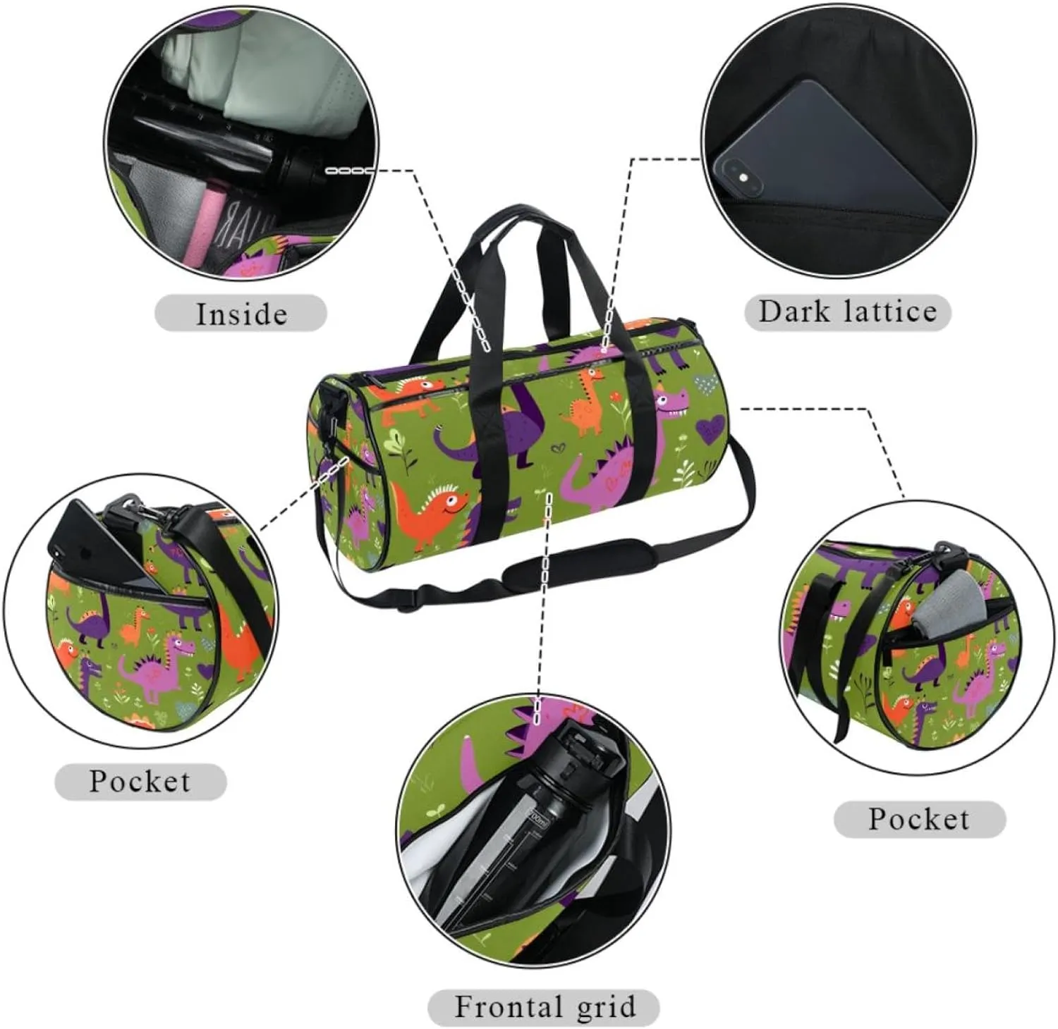 Gym Bags for Men,Travel Duffel Bags for Women,Dinosaur Cartoon Monster,Workout Bag