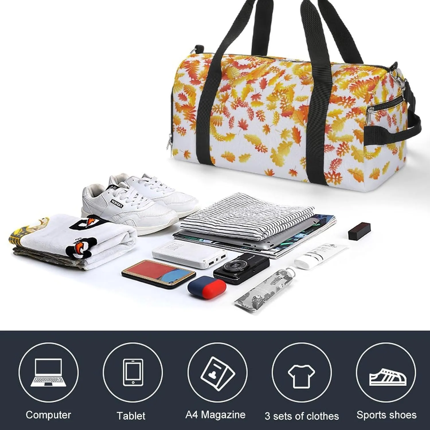 Gym Duffel Bag with Shoe Compartment Wet Pocket, Autumn Foliage Travel Bag for Men Women