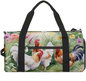 Gym Duffel Bag with Shoe Compartment Wet Pocket, Chicken Bird Cartoon Travel Bag for Men Women