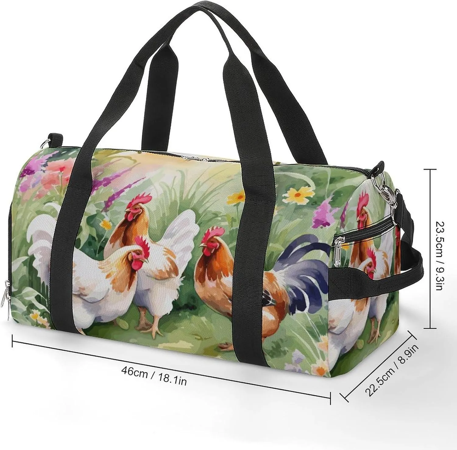 Gym Duffel Bag with Shoe Compartment Wet Pocket, Chicken Bird Cartoon Travel Bag for Men Women