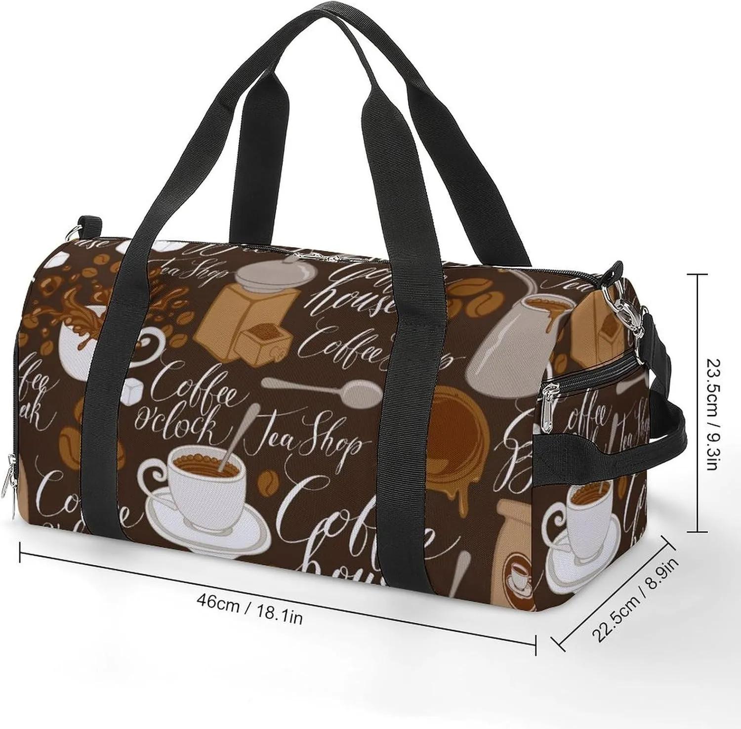 Gym Duffel Bag with Shoe Compartment Wet Pocket, Coffee Theme Travel Bag for Men Women