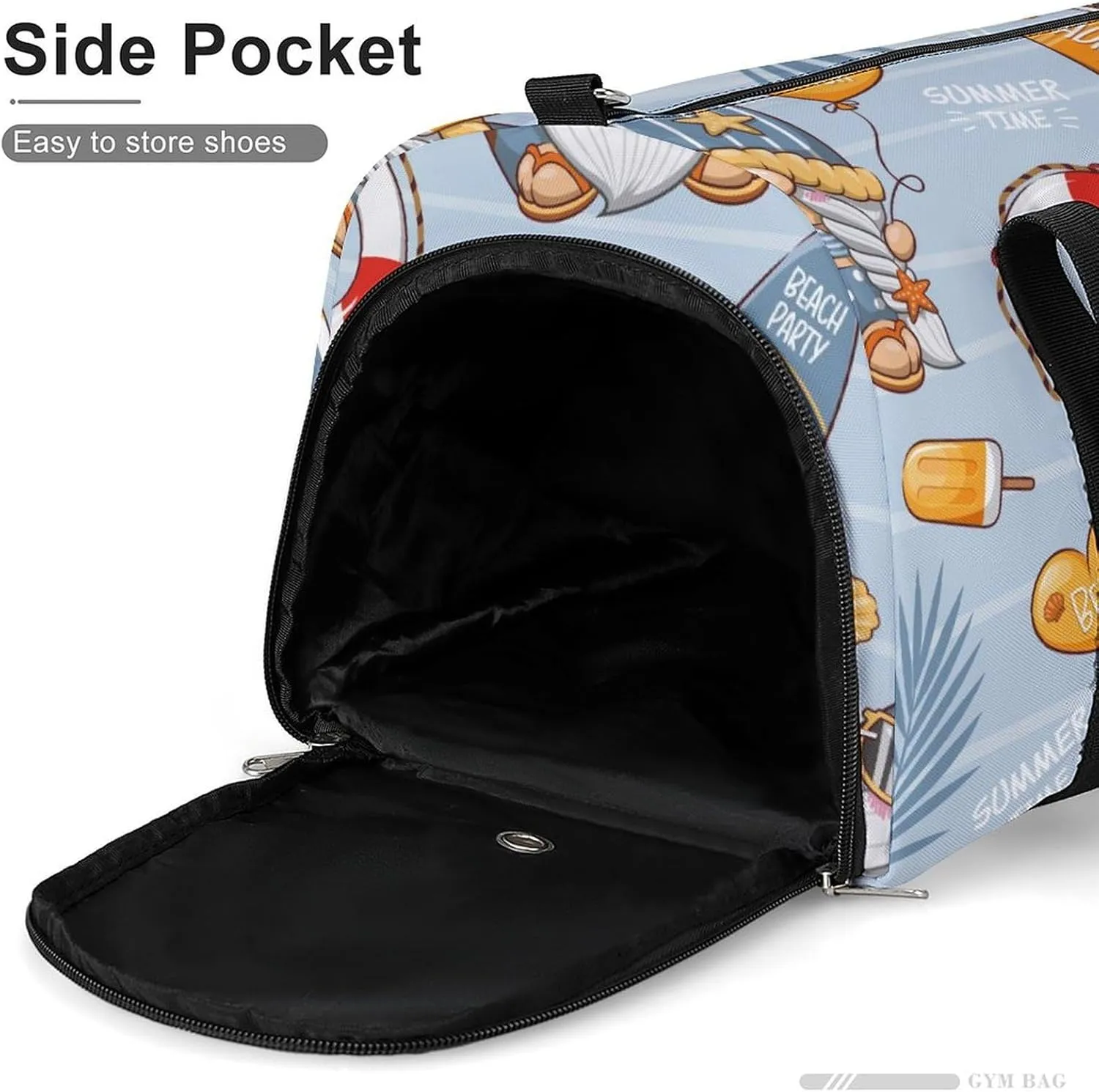 Gym Duffel Bag with Shoe Compartment Wet Pocket, Cute Gnome Blue Travel Bag for Men Women