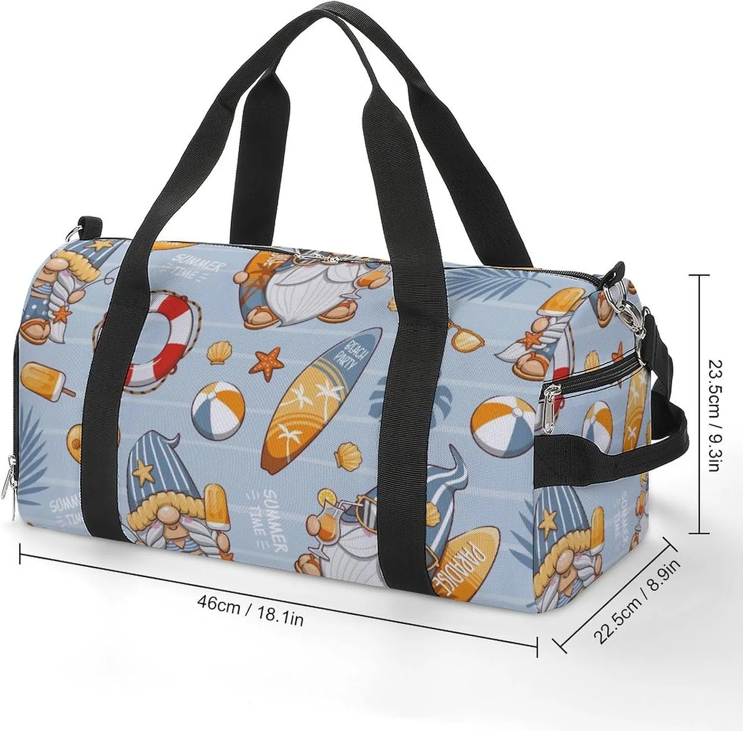 Gym Duffel Bag with Shoe Compartment Wet Pocket, Cute Gnome Blue Travel Bag for Men Women