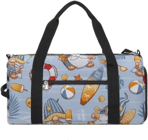 Gym Duffel Bag with Shoe Compartment Wet Pocket, Cute Gnome Blue Travel Bag for Men Women