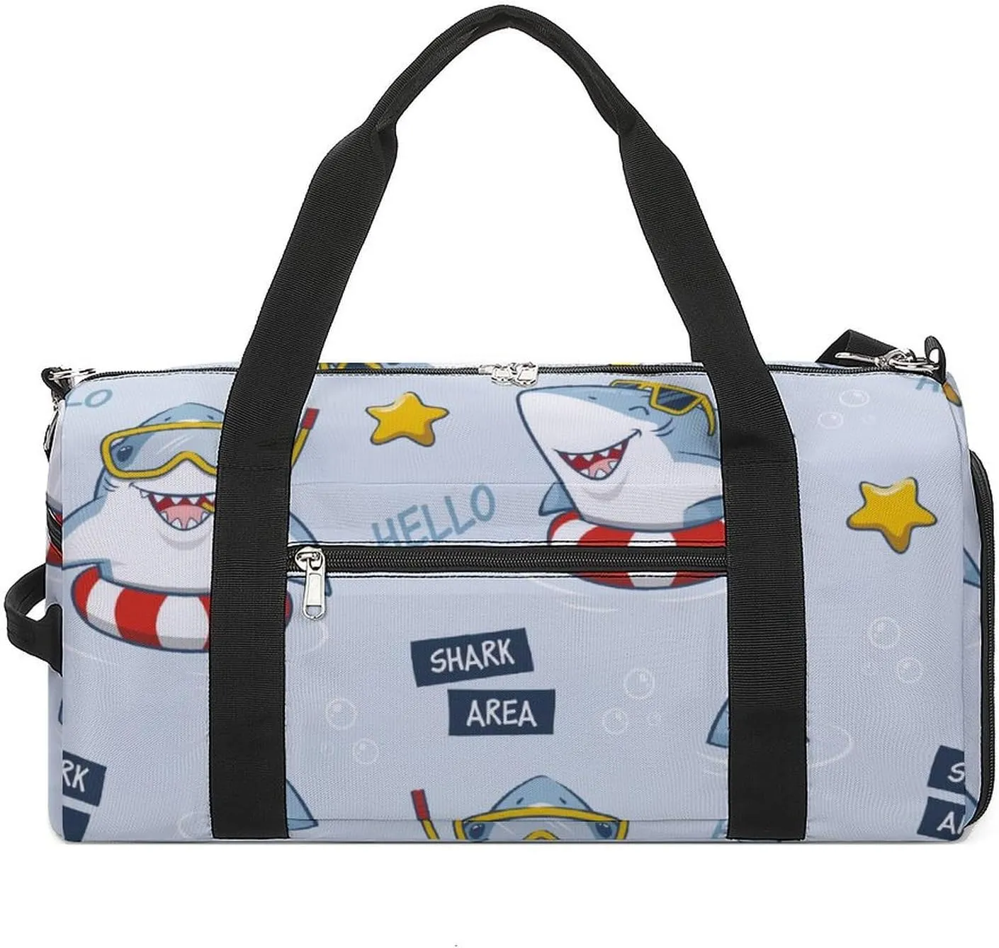 Gym Duffel Bag with Shoe Compartment Wet Pocket, Cute Sharks Cartoon Travel Bag for Men Women