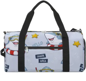 Gym Duffel Bag with Shoe Compartment Wet Pocket, Cute Sharks Cartoon Travel Bag for Men Women
