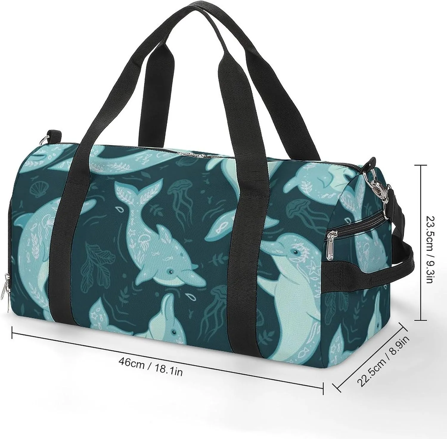 Gym Duffel Bag with Shoe Compartment Wet Pocket, Dolphins Elements Travel Bag for Men Women
