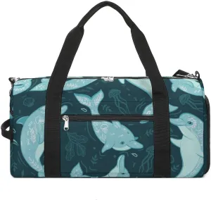 Gym Duffel Bag with Shoe Compartment Wet Pocket, Dolphins Elements Travel Bag for Men Women