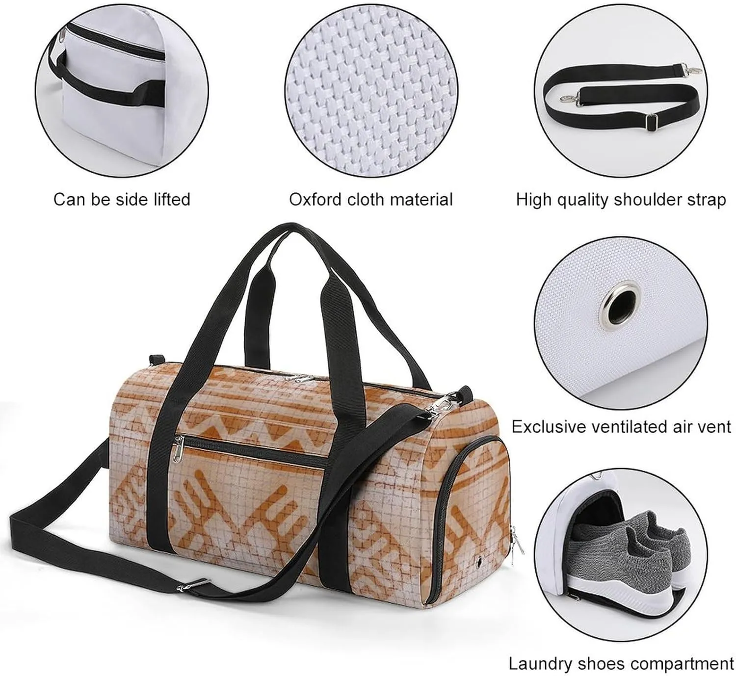 Gym Duffel Bag with Shoe Compartment Wet Pocket, Ethnic Fashion Travel Bag for Men Women, style