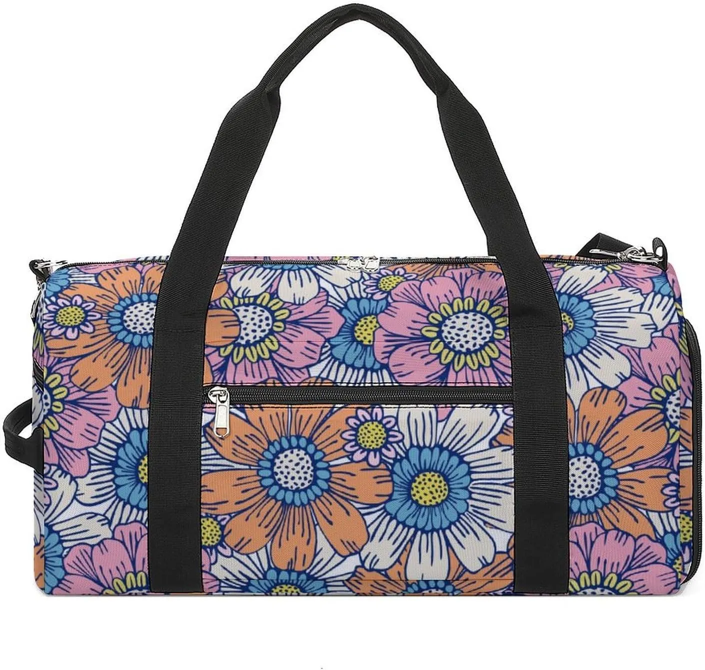 Gym Duffel Bag with Shoe Compartment Wet Pocket, Flower Hippie Pattern Travel Bag for Men Women, style