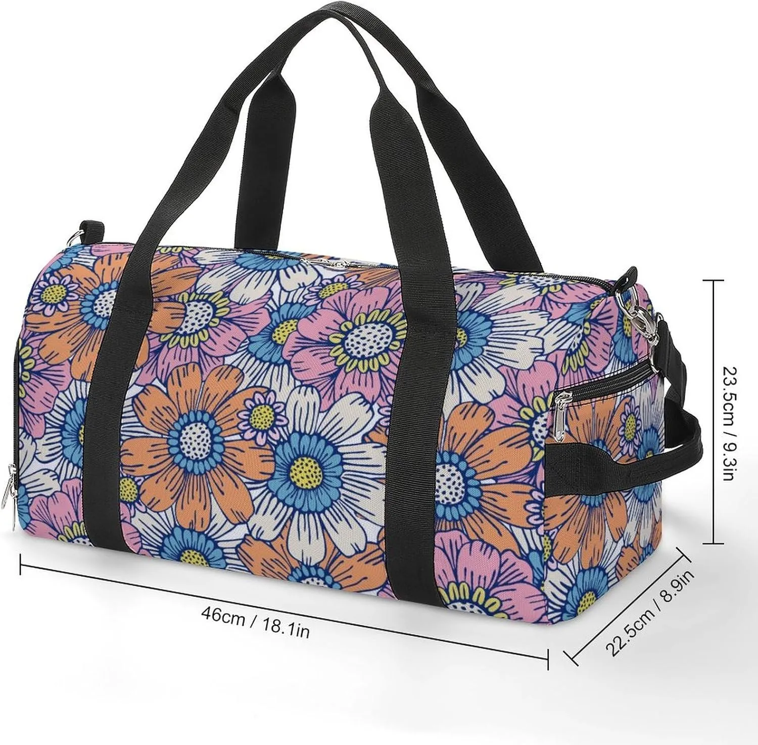 Gym Duffel Bag with Shoe Compartment Wet Pocket, Flower Hippie Pattern Travel Bag for Men Women, style