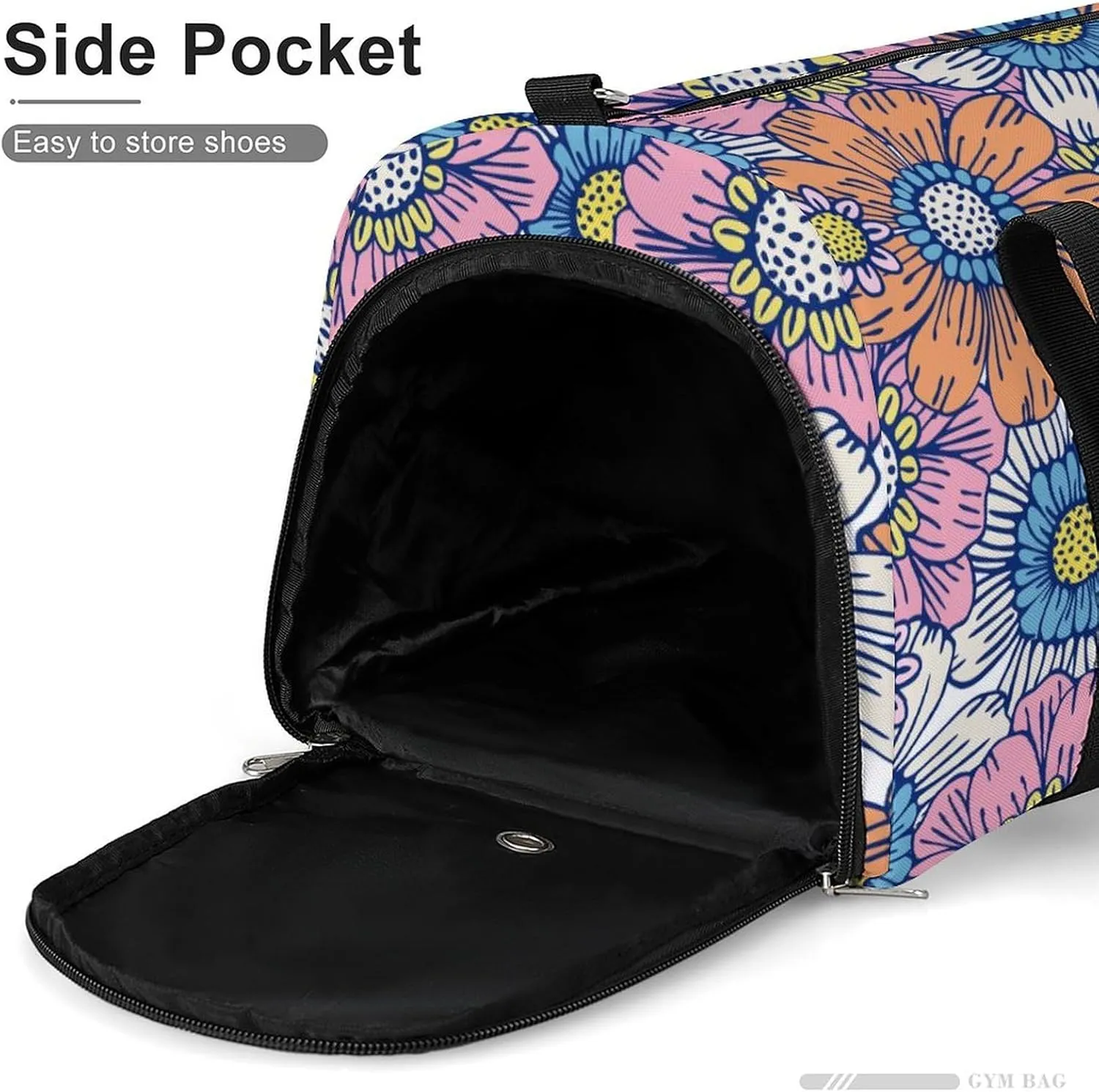 Gym Duffel Bag with Shoe Compartment Wet Pocket, Flower Hippie Pattern Travel Bag for Men Women, style
