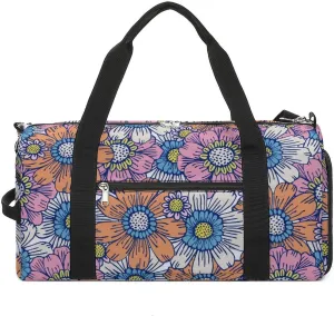 Gym Duffel Bag with Shoe Compartment Wet Pocket, Flower Hippie Pattern Travel Bag for Men Women, style