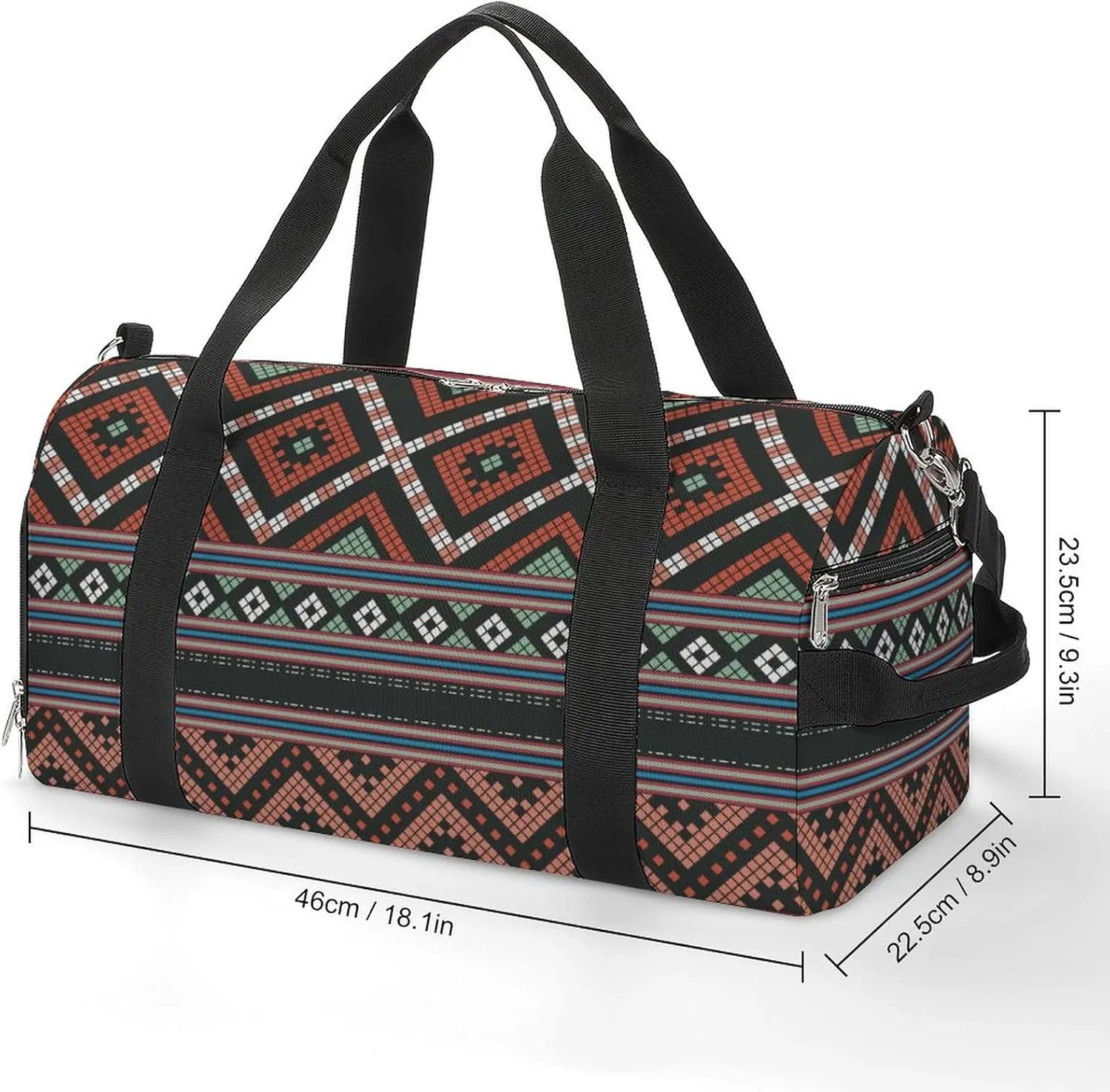 Gym Duffel Bag with Shoe Compartment Wet Pocket, Traditional Thai Element Travel Bag for Men Women
