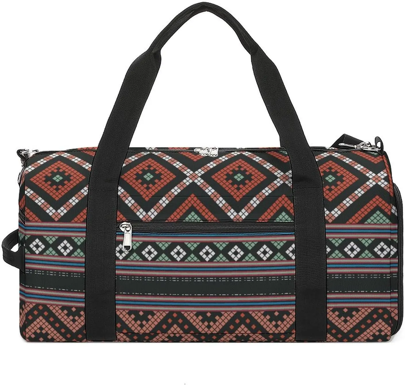 Gym Duffel Bag with Shoe Compartment Wet Pocket, Traditional Thai Element Travel Bag for Men Women