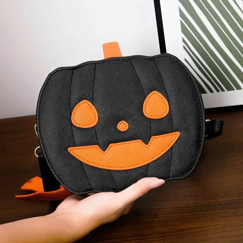 Halloween Bags Funny Pumpkin Cartoon Shoulder Crossbody Bag With Bat