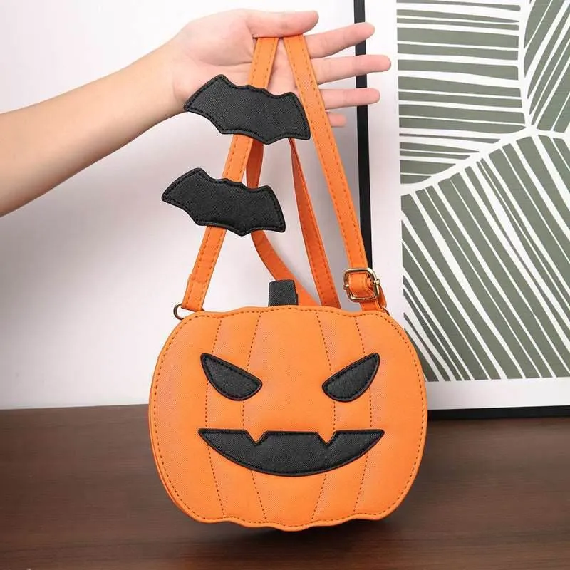 Halloween Bags Funny Pumpkin Cartoon Shoulder Crossbody Bag With Bat