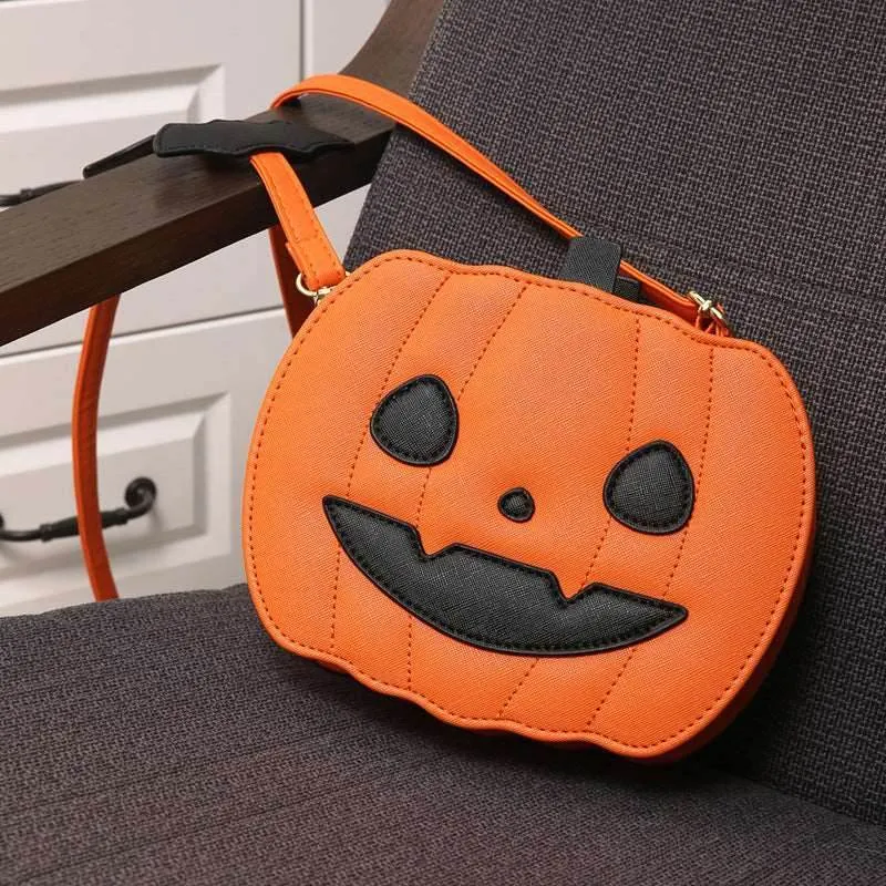 Halloween Bags Funny Pumpkin Cartoon Shoulder Crossbody Bag With Bat