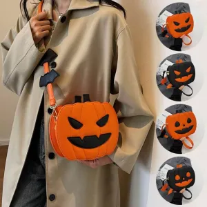 Halloween Bags Funny Pumpkin Cartoon Shoulder Crossbody Bag With Bat