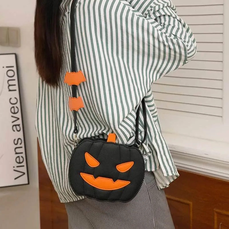 Halloween Bags Funny Pumpkin Cartoon Shoulder Crossbody Bag With Bat