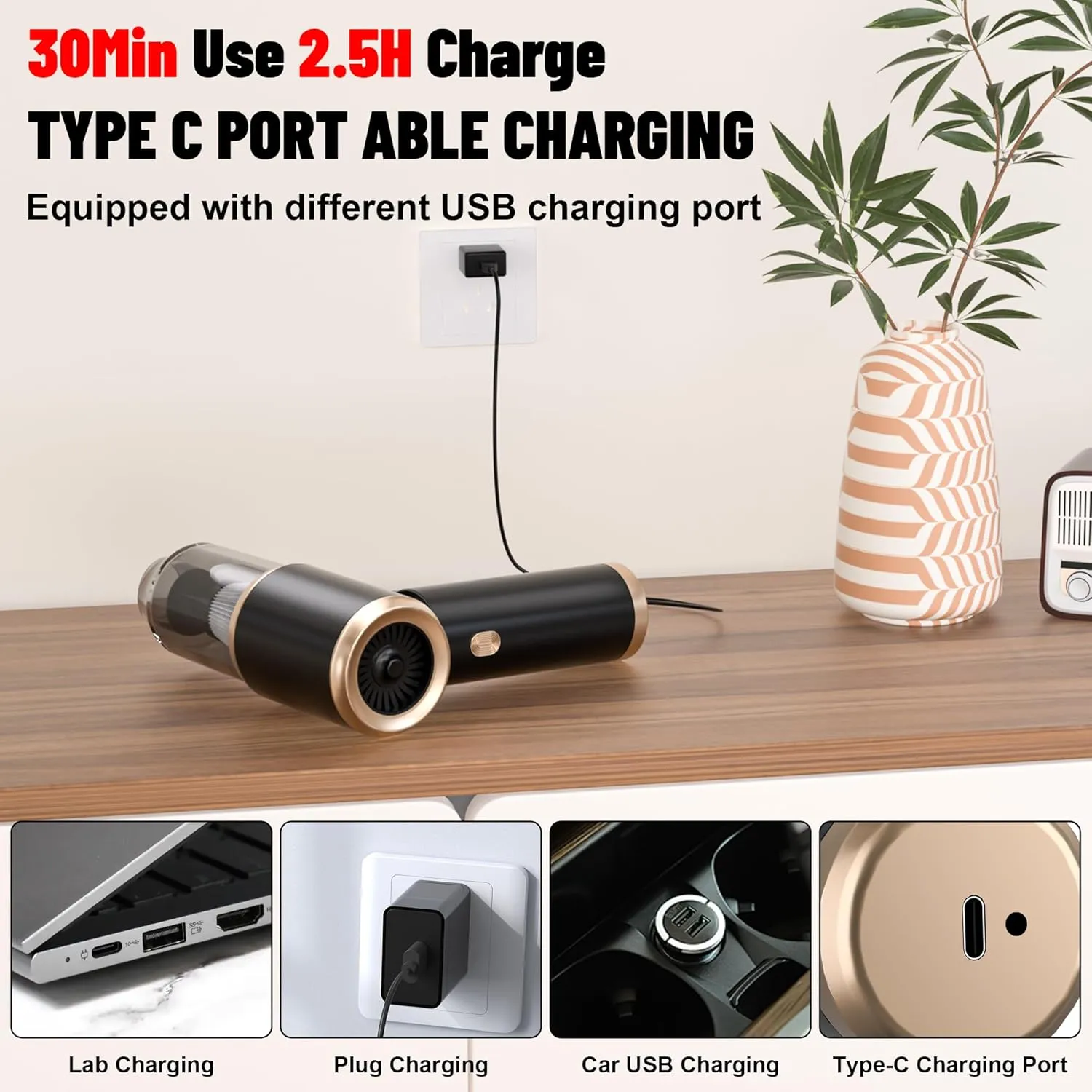 Handheld Car Vacuum Portable Cordless, 16000PA High Power 4 in 1 Vacuum Cleaner & Air Duster & Air Blower with 4000mAh Brushless Motor and Multi-Nozzles for Car, Home, Office, Camping, Pet
