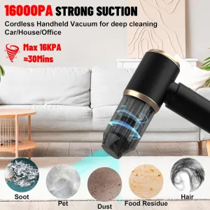 Handheld Car Vacuum Portable Cordless, 16000PA High Power 4 in 1 Vacuum Cleaner & Air Duster & Air Blower with 4000mAh Brushless Motor and Multi-Nozzles for Car, Home, Office, Camping, Pet