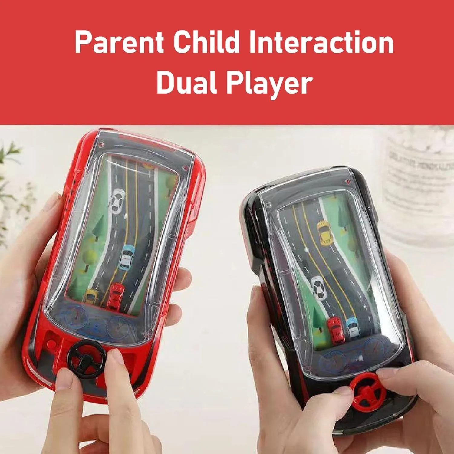 Handheld Racing Game,Racing Car Adventure Toys,Machine Logic Thinking Training Innovative Racer with Steering Wheel,Driving Simulator Small Car with Dual Player Mode for Family Play(Black*2)