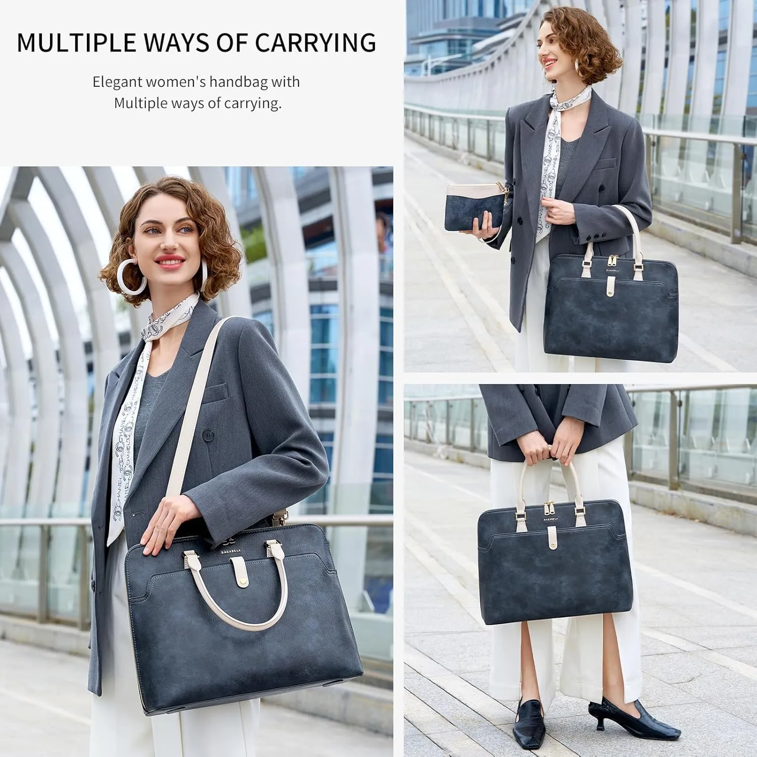 Handmade Vegan Leather 16inch Laptop Office Briefcase Large Bags for Women Men Work, Top Handle Handbags and Wristlet Wallet