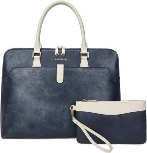 Handmade Vegan Leather 16inch Laptop Office Briefcase Large Bags for Women Men Work, Top Handle Handbags and Wristlet Wallet