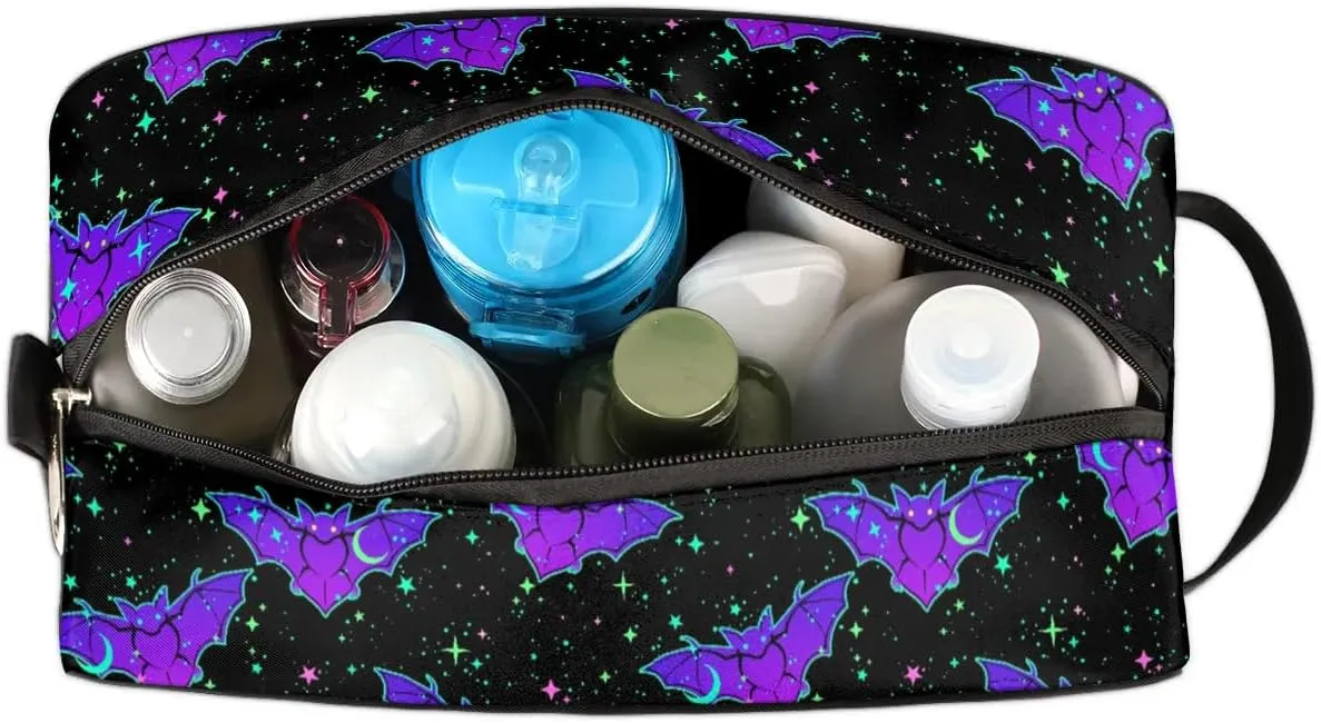 Hanging Toiletry Bag for Women Halloween Theme Bat Travel Makeup Bag Organizer Toiletries Bag for Travel Size Essentials Accessories Cosmetics