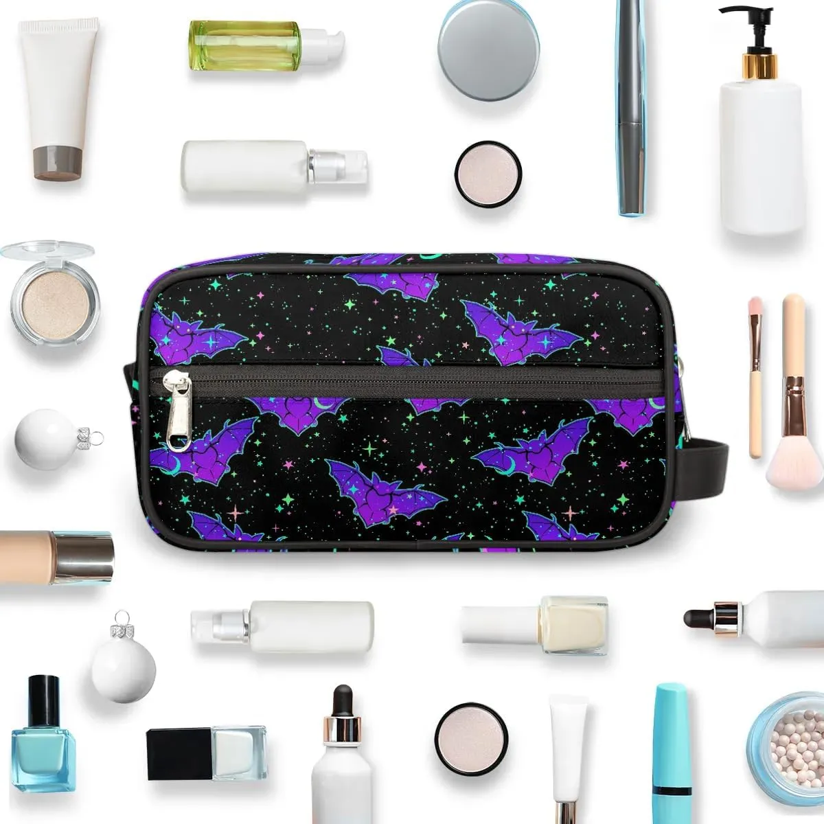 Hanging Toiletry Bag for Women Halloween Theme Bat Travel Makeup Bag Organizer Toiletries Bag for Travel Size Essentials Accessories Cosmetics