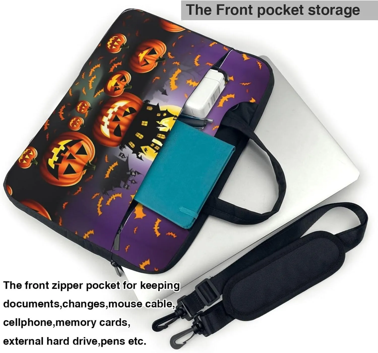Happy Camper Green Print Notebook Computer Protective Carrying Cover With Pocket,13 Inch Laptop Shoulder Bag