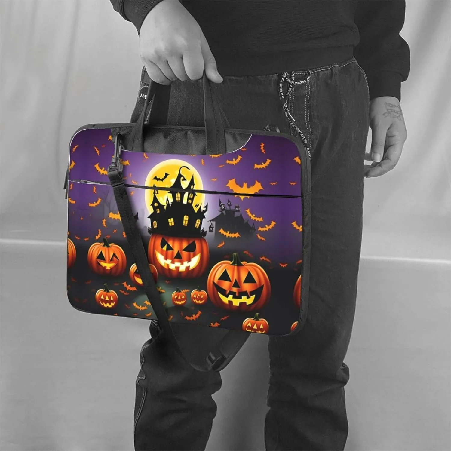 Happy Camper Green Print Notebook Computer Protective Carrying Cover With Pocket,13 Inch Laptop Shoulder Bag