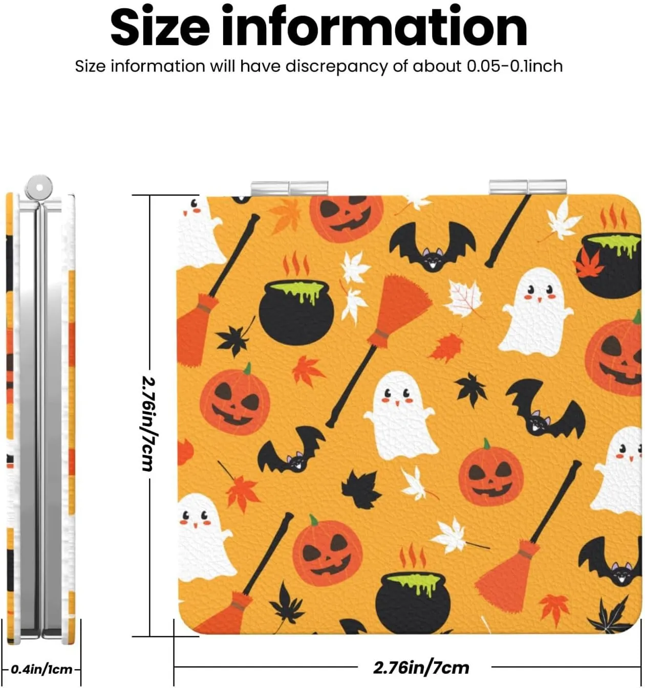 Happy Halloween Ghost Witch Women Small Pocket Makeup Mirror Compact Portable Folding Handheld Makeup Mirror