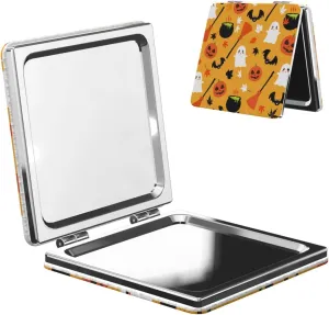 Happy Halloween Ghost Witch Women Small Pocket Makeup Mirror Compact Portable Folding Handheld Makeup Mirror