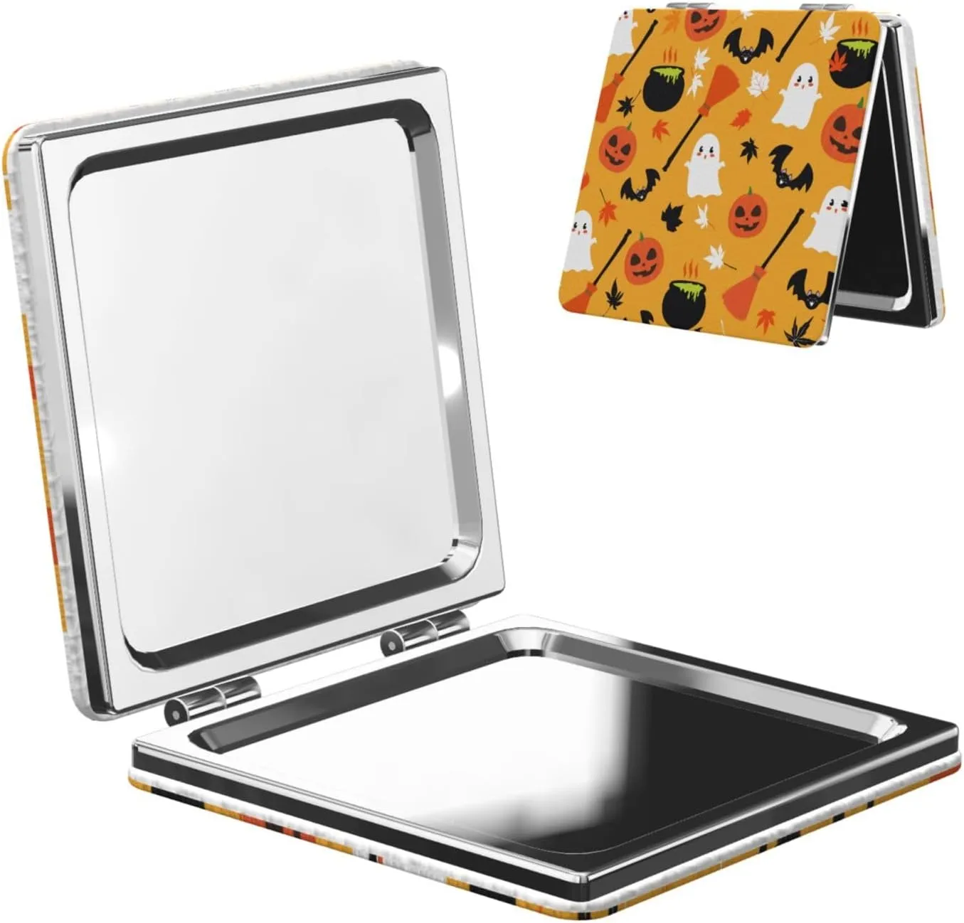 Happy Halloween Ghost Witch Women Small Pocket Makeup Mirror Compact Portable Folding Handheld Makeup Mirror