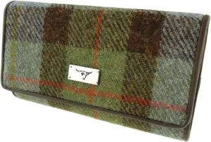 Harris Tweed Ladies Fold-Over Purse - Scottish Wool Wallet with Magnetic Closure - Elegant Women’s Travel & Card Wallet - MacLeod Tartan