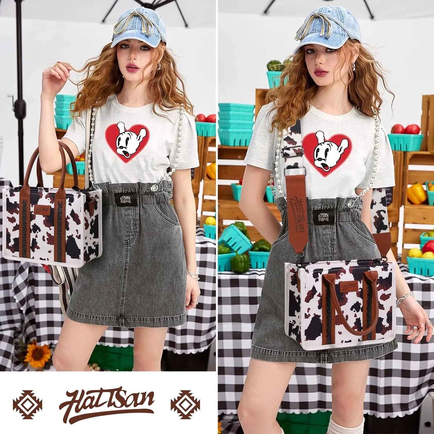 hatisan Canvas Tote Bag for Women Western Purses Shoulder Boho Bag Crossbody Bag Handbags Wallet