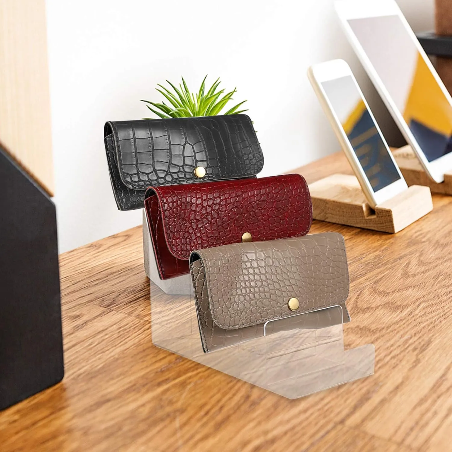 Hemoton Purse Wallet Small Wallet for Women Display Stand Holder Acrylic Jewelry Display Riser Shelf Showcase Card Holder Wallet Fixtures Keychain Wallet (6- Tier) Purse Display Stand