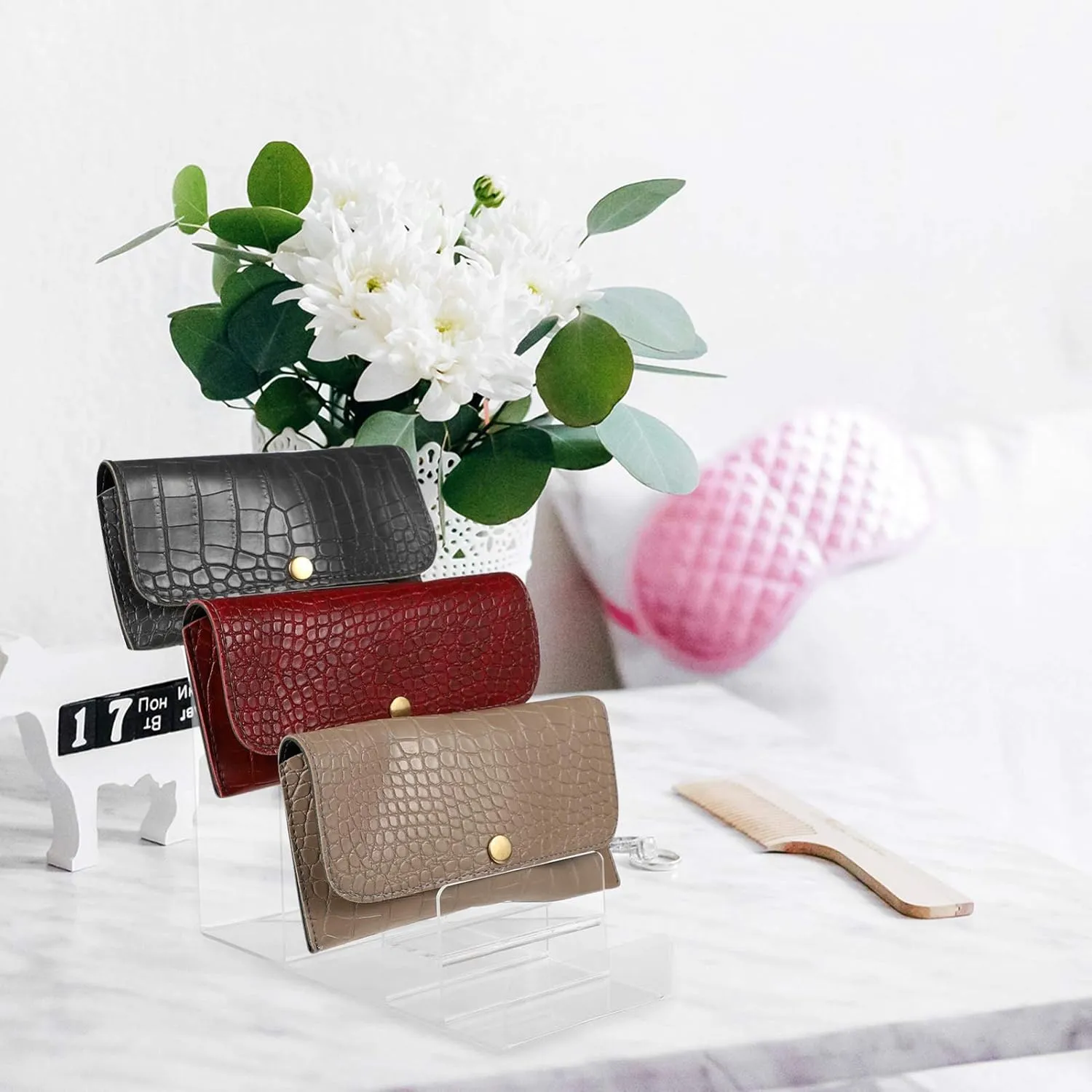 Hemoton Purse Wallet Small Wallet for Women Display Stand Holder Acrylic Jewelry Display Riser Shelf Showcase Card Holder Wallet Fixtures Keychain Wallet (6- Tier) Purse Display Stand