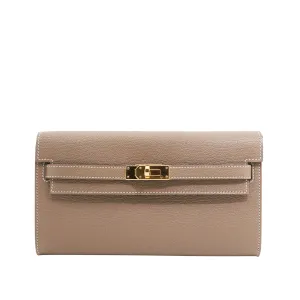 Hermes Togo Kelly to go Wallet in Etoupe GHW