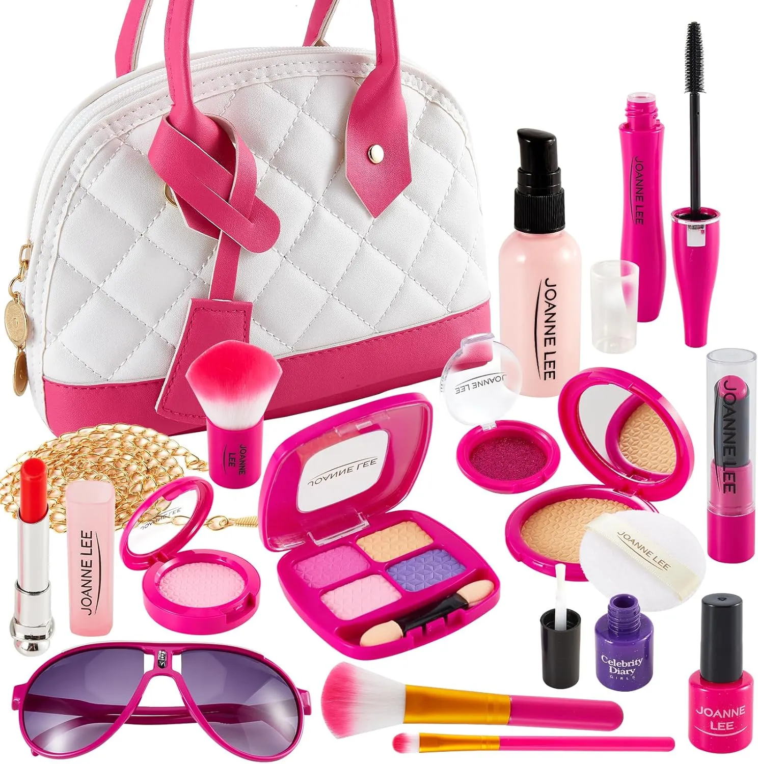 HERSITY Kids Makeup Kit for Girls Pretend Play Beauty Set Fake Make up Toys with Cosmetic Bag for Princess Toddler Little Girls Age 3 4 5 6-8, Pink