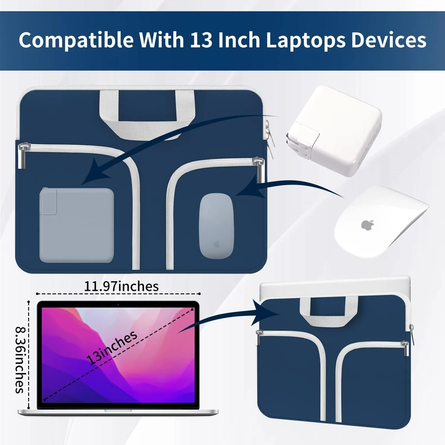 HESTECH Chromebook Case,11.6-12.3 Laptop Sleeve Neoprene Computer Handbag Protective Cover for Acer R11/Spin 311/HP Stream/Samsung/Surface X/7/6/5/Go 12.4"/13 inch MacBook Air/Pro M2 M1,Pacific Blue