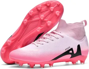 HHY Men's Soccer Shoes Football Cleats with Lace-Up High-Tops Non-Slip Spikes