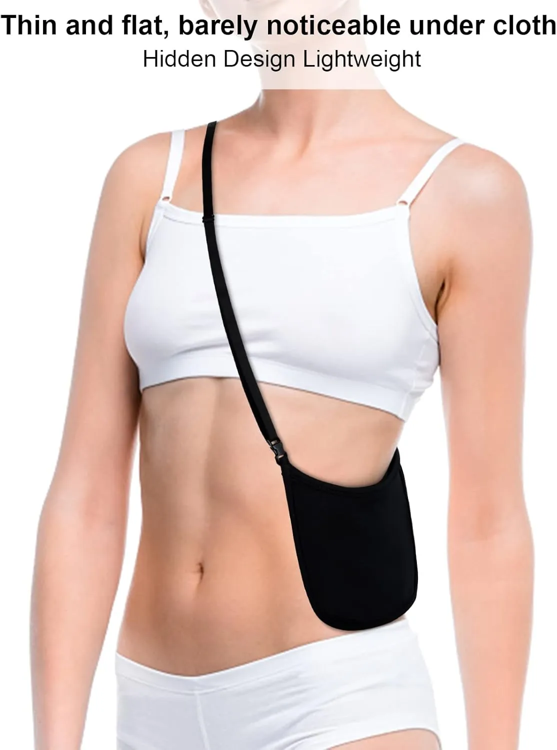 Hidden Wallet, Travel Hidden Wallet Under Clothes, Undergarment Crossbody Secert Body Pouch for Passport Money & Valuables (Black)