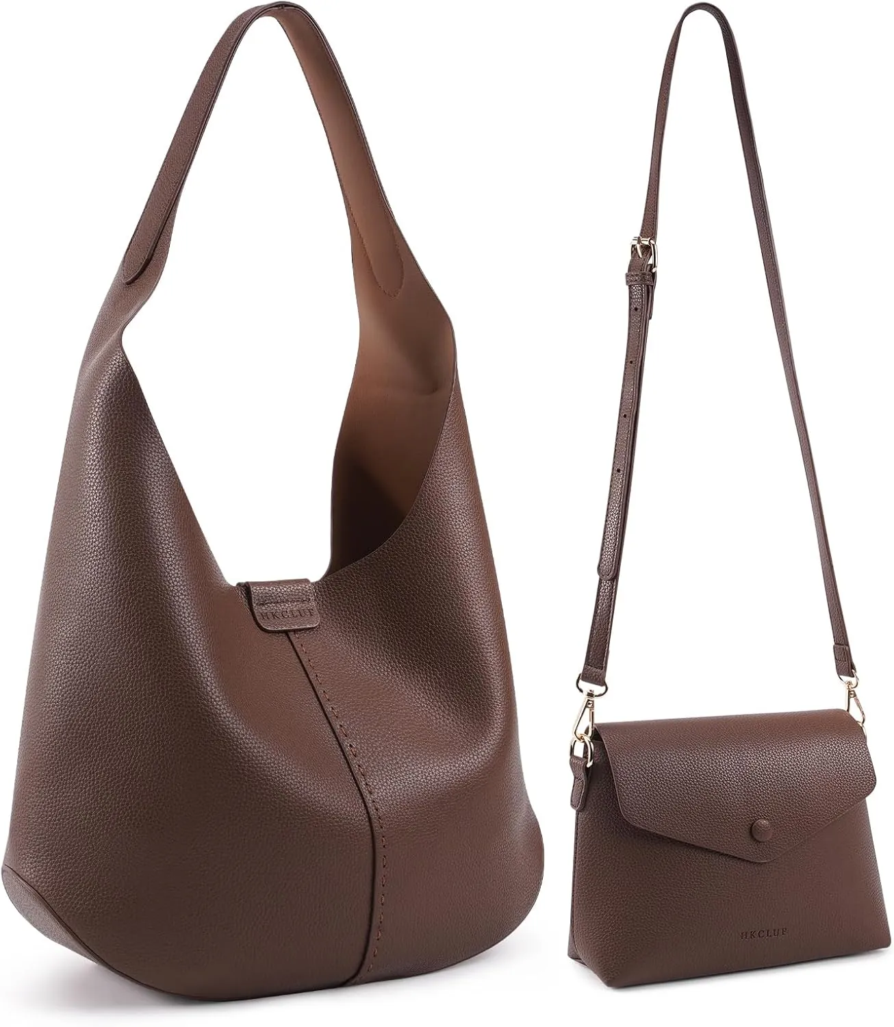 HKCLUF Hobo Bags for Women Tote Slouchy Bags-Soft Vegan Leather Shoulder Bags Purses for Women with Small Crossbody Bag(coffee)