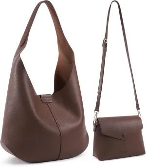 HKCLUF Hobo Bags for Women Tote Slouchy Bags-Soft Vegan Leather Shoulder Bags Purses for Women with Small Crossbody Bag(coffee)
