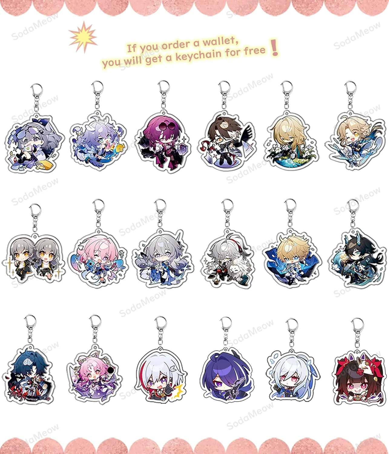 Honkai Star Rail Wallet for Men Women Honkai Purse Kawaii Anime Bifold Wallet Card Holder, Free Keychain (Acheron-2)
